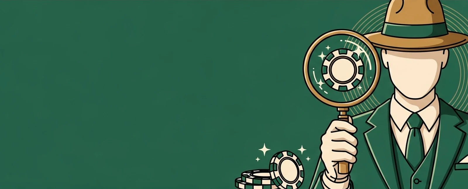 CasinoAgent operative inspecting a brand-new casino sign and chips through a magnifying glass